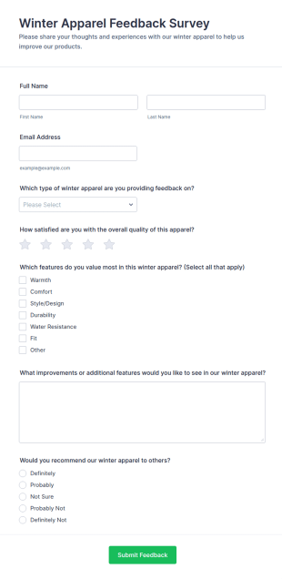 Winter Apparel Feedback Survey Form Template
