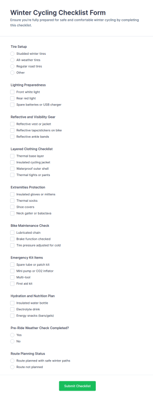 Winter Cycling Checklist Form Template