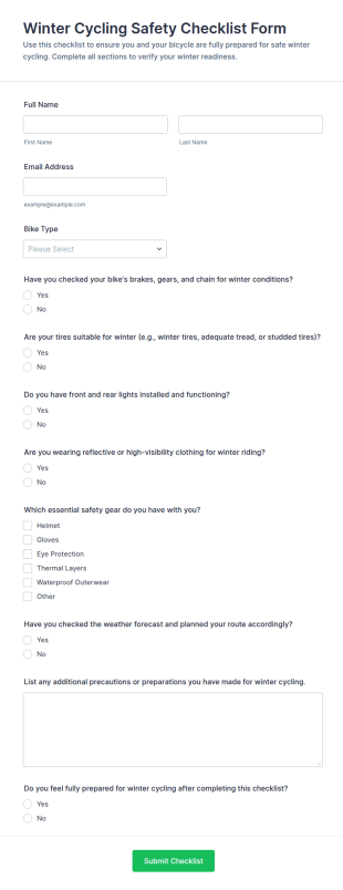 Winter Cycling Safety Checklist Form Template