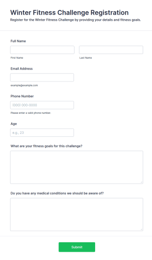 Winter Fitness Challenge Registration Form Template