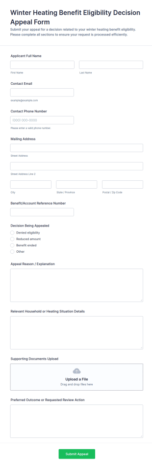 Winter Heating Benefit Eligibility Decision Appeal Form Template