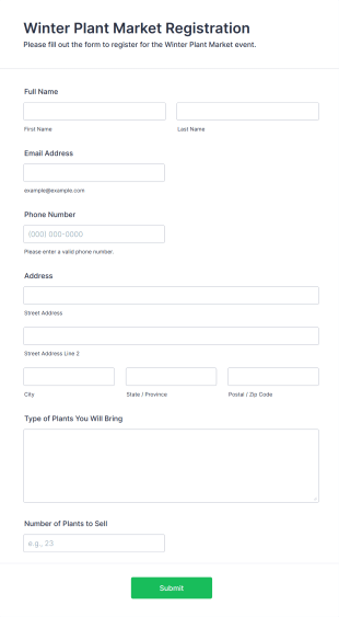 Winter Plant Market Registration Form Template