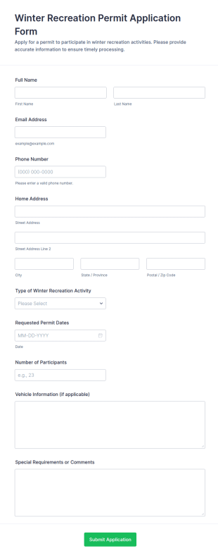 Winter Recreation Permit Application Form Template