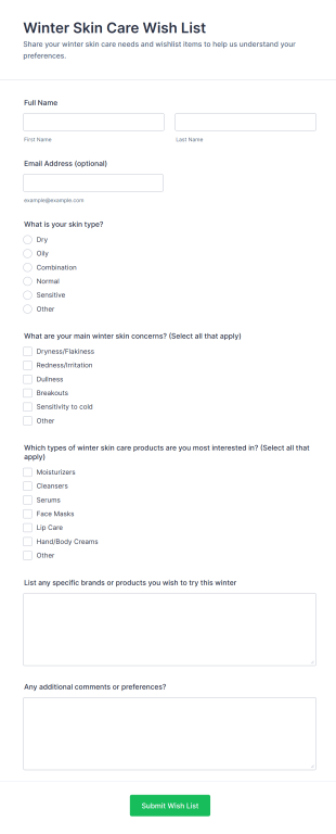 Winter Skin Care Wish List Form Template
