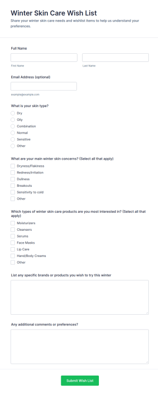 Winter Skin Care Wish List Form Template