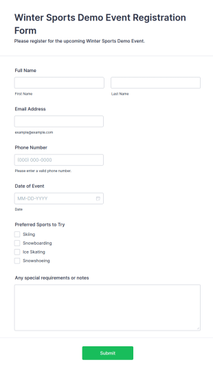Winter Sports Demo Event Registration Form Template