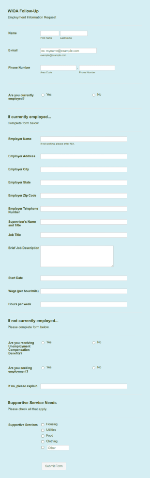 WIOA Follow Up Form Template