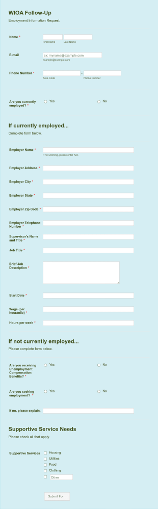 WIOA Follow Up Form Template