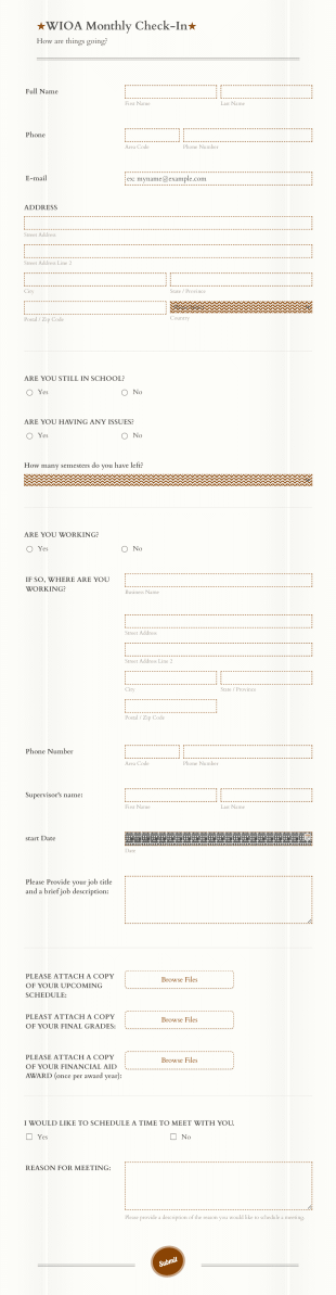 WIOA Monthly Check In Form Template
