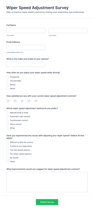 Wiper Speed Adjustment Survey Form Template