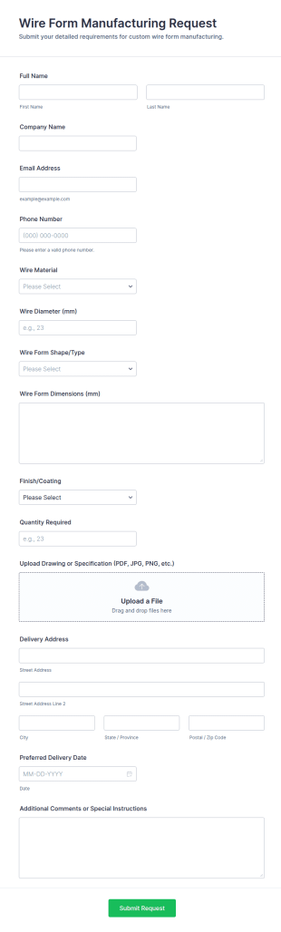 Wire Form Manufacturing Request Form