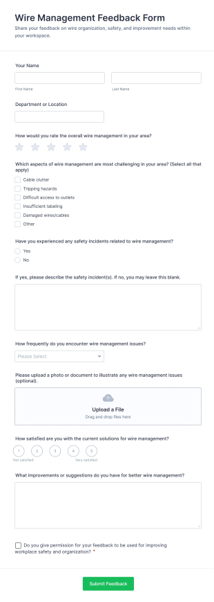 Wire Management Feedback Form Template