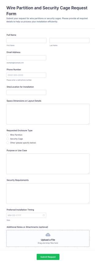 Wire Partition And Security Cage Request Form Template