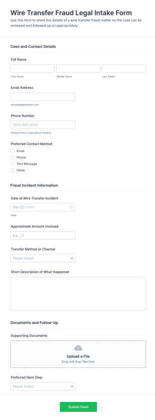 Wire Transfer Fraud Legal Intake Form Template