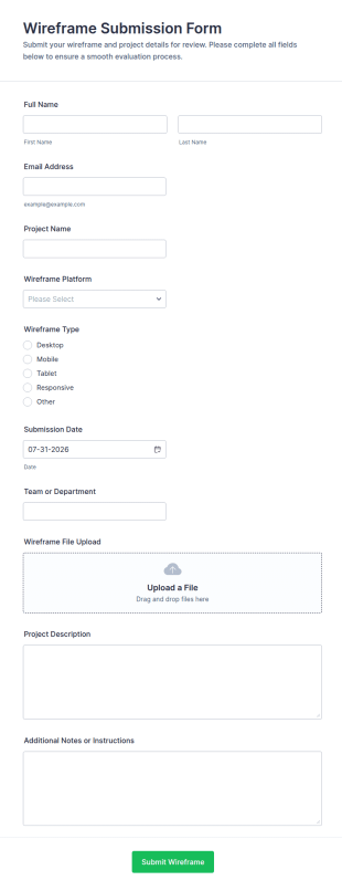 Wireframe Submission Form Template