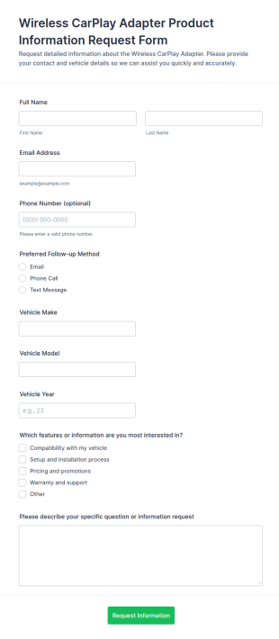 Wireless CarPlay Adapter Product Information Request Form Template