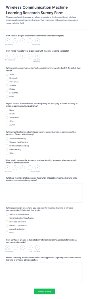 Wireless Communication Machine Learning Research Survey Form Template