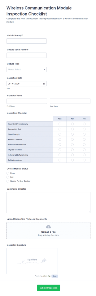 Wireless Communication Module Inspection Checklist Form Template