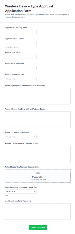 Wireless Device Type Approval Application Form Template