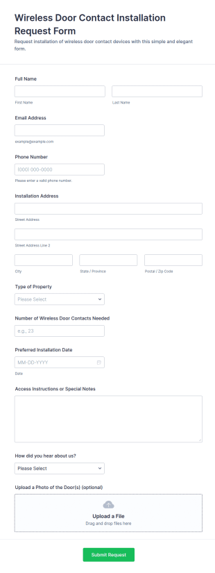 Wireless Door Contact Installation Request Form Template