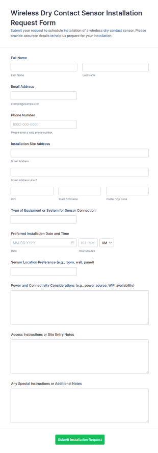 Wireless Dry Contact Sensor Installation Request Form Template