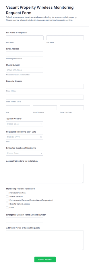 Wireless Monitoring Request Form Template