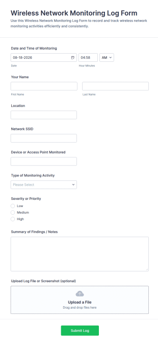 Wireless Network Monitoring Log Form Template