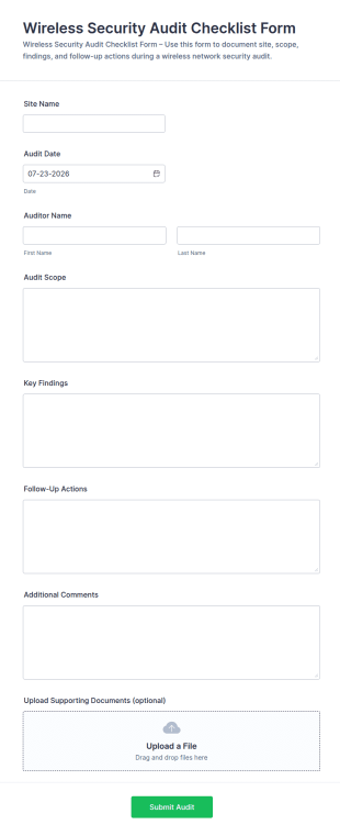Wireless Security Audit Checklist Form Template