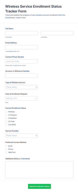 Wireless Service Enrollment Status Tracker Form Template
