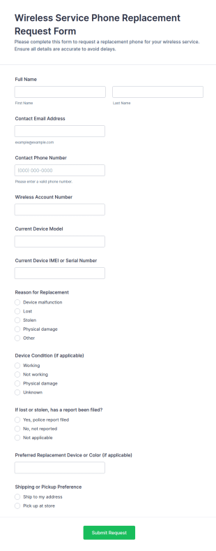 Wireless Service Phone Replacement Request Form Template