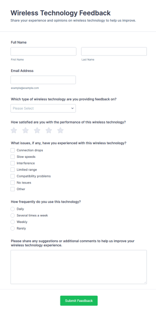 Wireless Technology Feedback Form Template