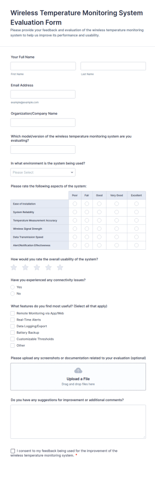 Wireless Temperature Monitoring System Evaluation Form Template
