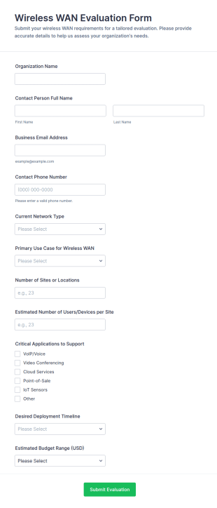Wireless WAN Evaluation Form Template