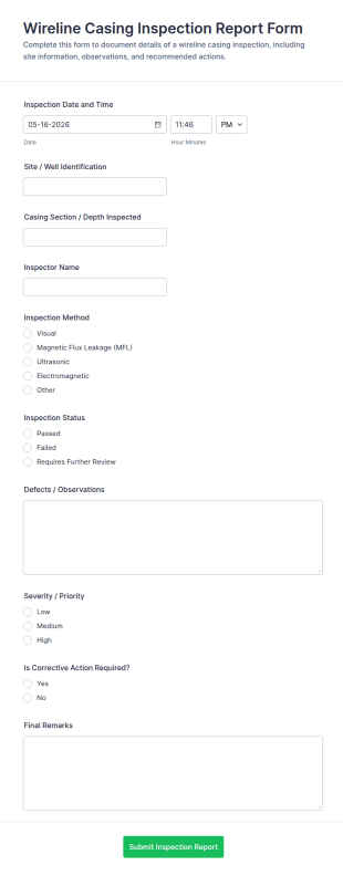 Wireline Casing Inspection Report Form Template