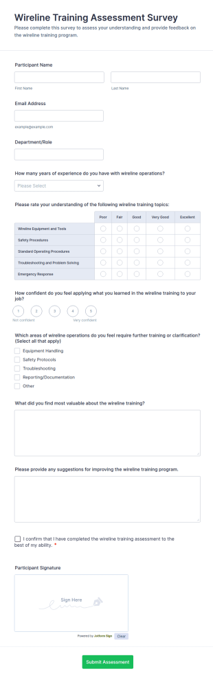 Wireline Training Assessment Survey Form Template
