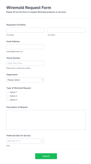 Wiremold Request Form Form Template