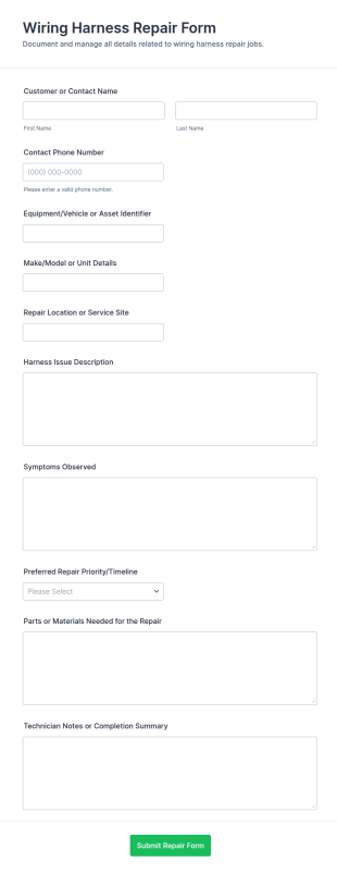 Wiring Harness Repair Form Template