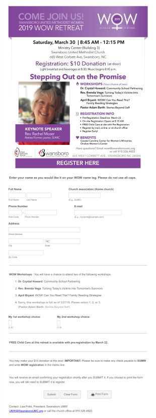Church Event Enrollment Form Template