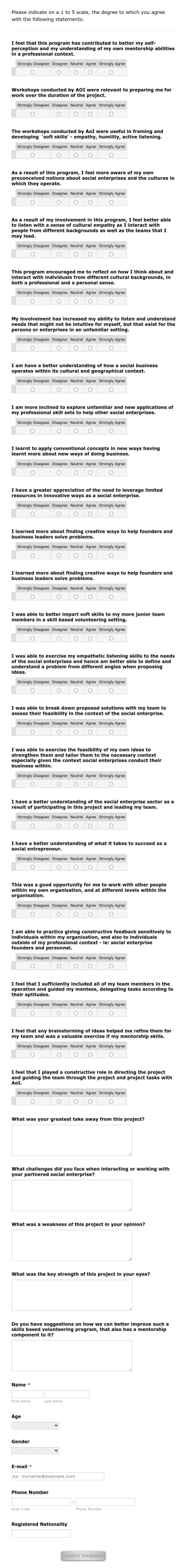 WISE Mentor Feedback Form Template