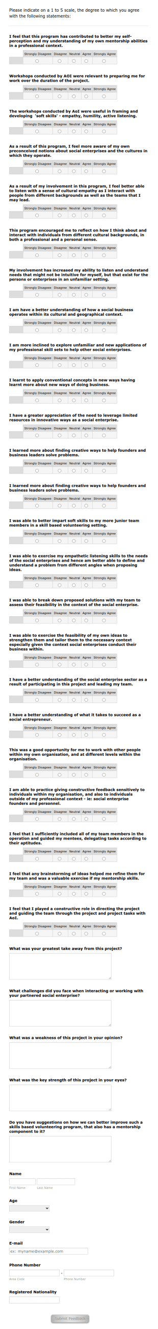 WISE Mentor Feedback Form Template