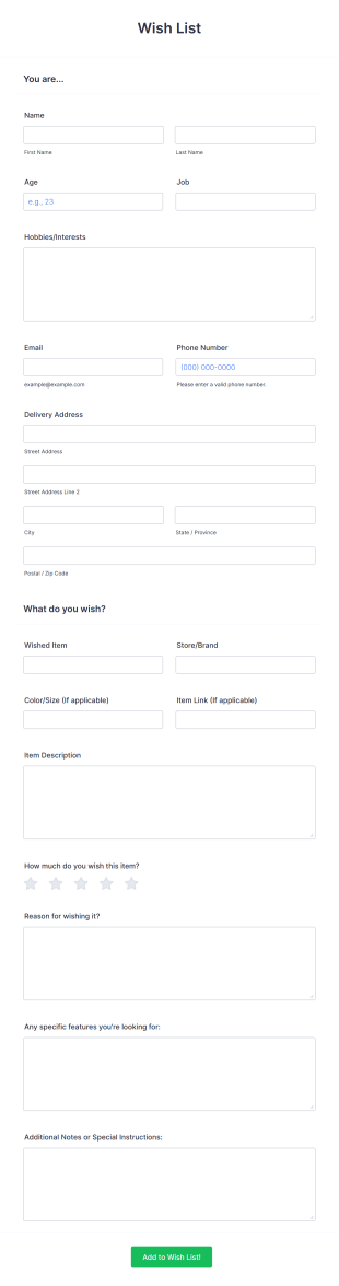 Wish List Template Form Template