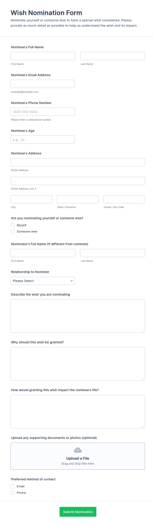 Wish Nomination Form Template