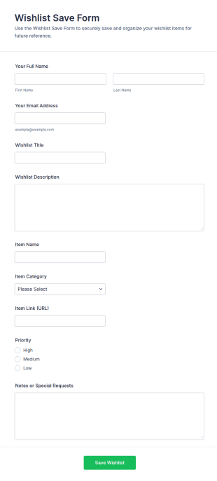 Wishlist Save Form Template