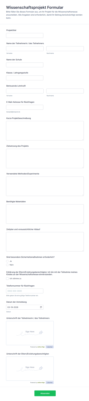 Wissenschaftsprojekt Formular