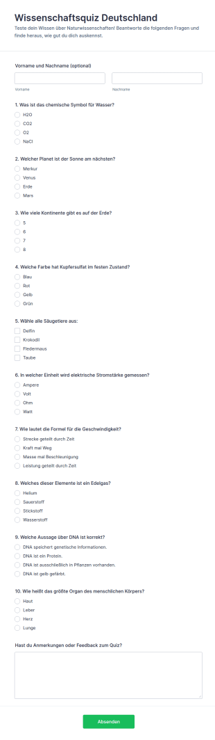 Wissenschaftsquiz Umfrage