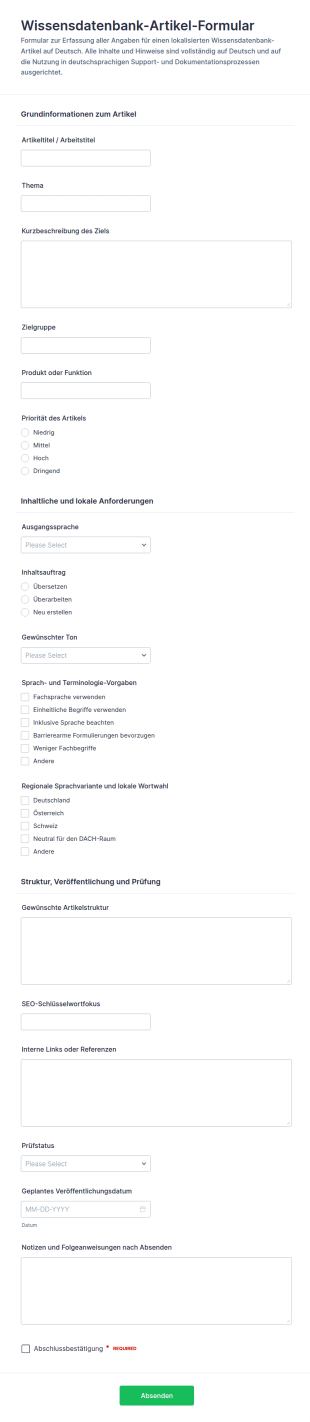 Wissensdatenbank Artikel Formular