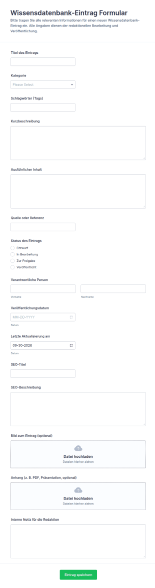 Wissensdatenbank Eintrag Formular