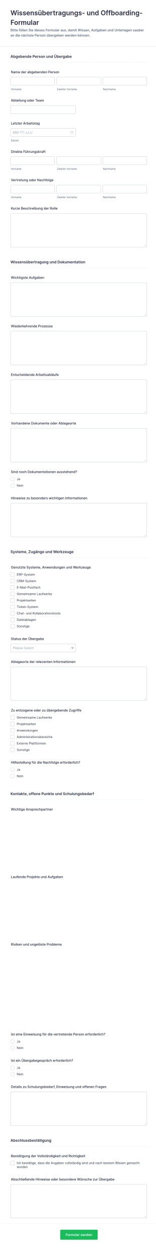 Wissensübergabe Austrittsformular