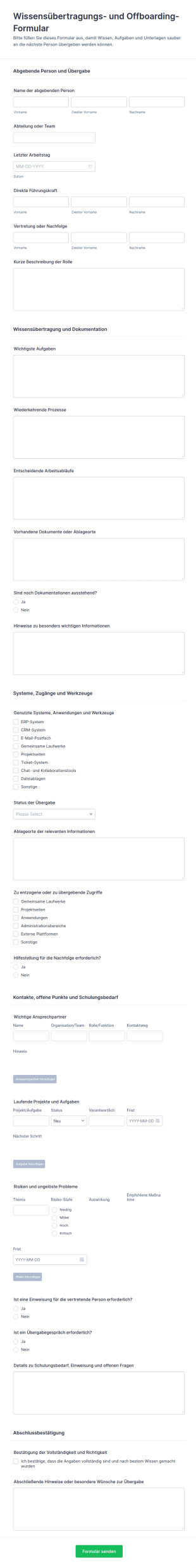 Wissensübergabe Austrittsformular