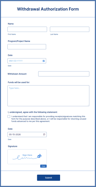 Withdrawal Authorization Form Template